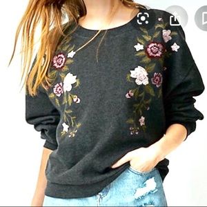 Express embroidered floral crew neck sweatshirt